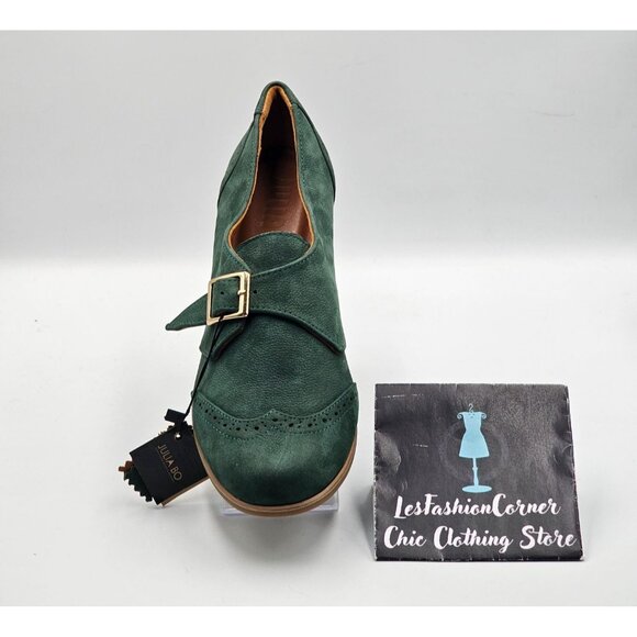 NWT Julia Bo Women's Green Leather Duke Pumps Heel Monk Shoes Sz 9.5 (40) 2974 - Picture 14 of 16